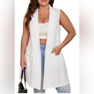 Women’s Plus Size Sleeveless Blazer Lapel Single Button XXL